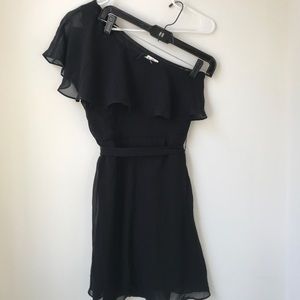 Black Silky Ruffle One Shoulder Dress Size S